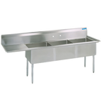 Thumbnail image #1 for BK Resources BKS-3-15-14-15LS 18-Gauge 304 Stainless Steel Three-Compartment Sink with Left Drainboard, 15 x 15 x 14-Inch Bowls