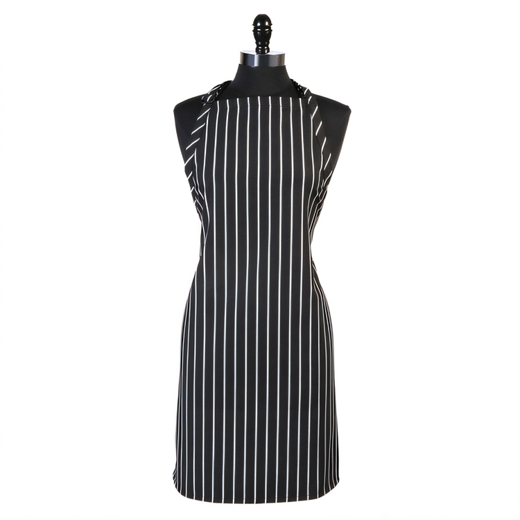Product image #1 for Mercer Culinary Genesis No-Pocket Bib Apron, Black with White Chalk Stripe, Adjustable Neck Strap, 33 x 23 Inches