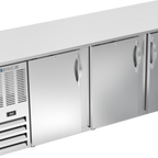 Thumbnail image #1 for Beverage Air BBN78HC-S 78-Inch Three-Section Shallow-Depth Back Bar Refrigerator, Solid Doors, Stainless Steel, Left-Side Self-Contained Refrigeration