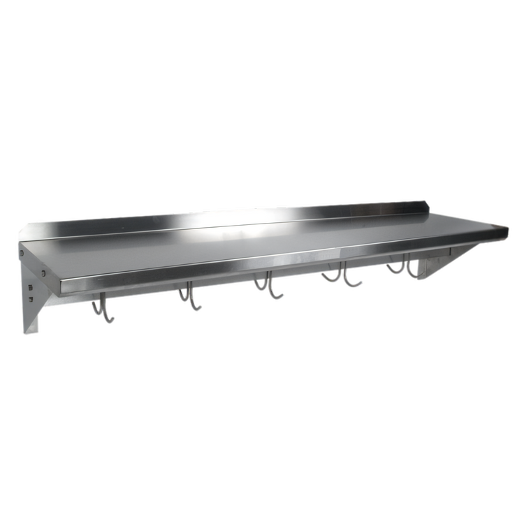 Product image #1 for John Boos Cucina Mensola Wall-Mount Stainless Steel Pot Rack Shelf with Hooks, 24 x 12 Inches