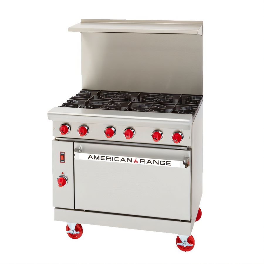 Product image #1 for American Range 36-Inch Green Flame Commercial Gas Range with 6 Open Burners and Convection Oven