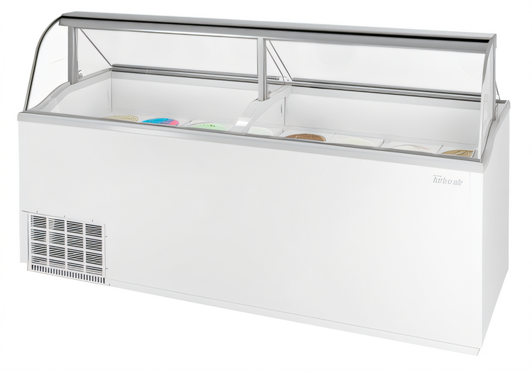 Product image #1 for Turbo Air 89-Inch White Ice Cream Dipping Cabinet with Curved Glass Top, 16 Top Tub Capacity