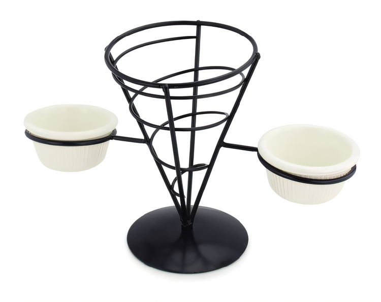 Product image #1 for Black Wire French Fry Holder with 1 Cone and 2 Ramekin Holders