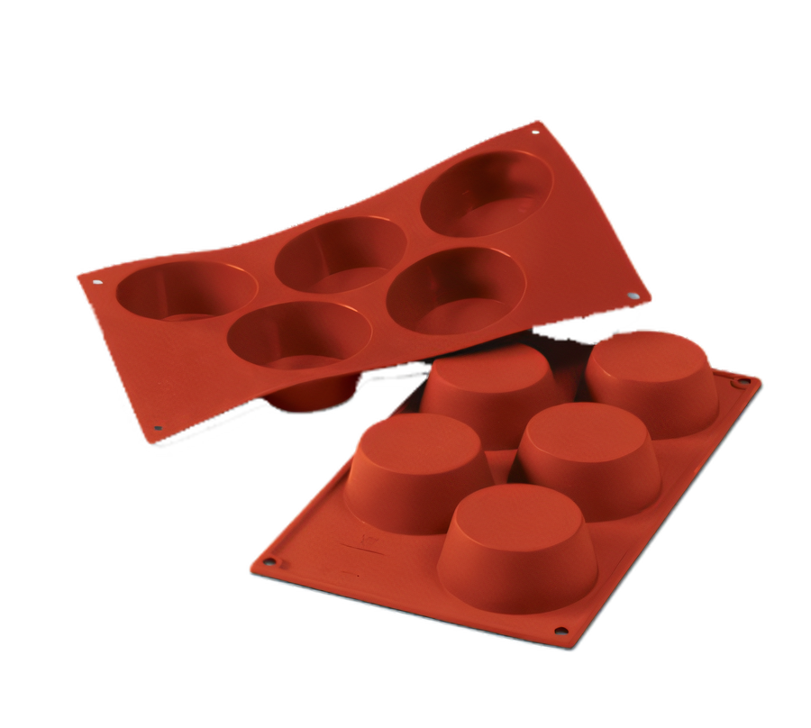 Product image #1 for Silikomart Large Muffin Silicone Flex Mold, 5-Cavity, Red