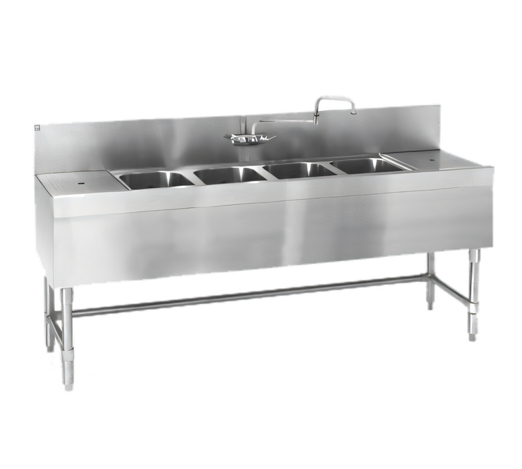 Product image #1 for Spec-Bar Four-Compartment Stainless Steel Underbar Sink Unit with Left Drainboard, 72-Inch Wide x 19-Inch Deep