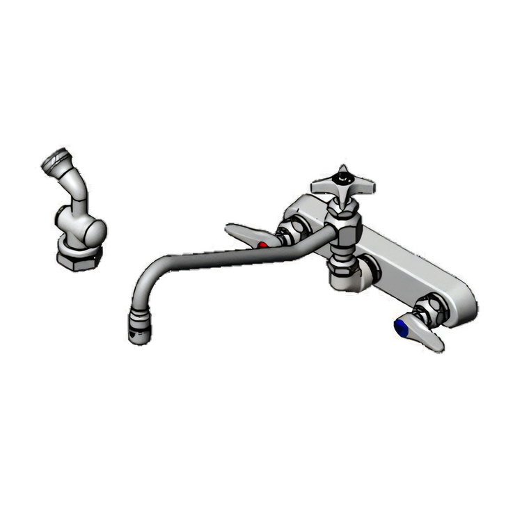Product image #1 for T&S Brass B-1157-12 8-Inch Wall Mount Workboard Mixing Faucet with 12-Inch Swing Nozzle, Diverter, 72-Inch Hose, and Spray Valve