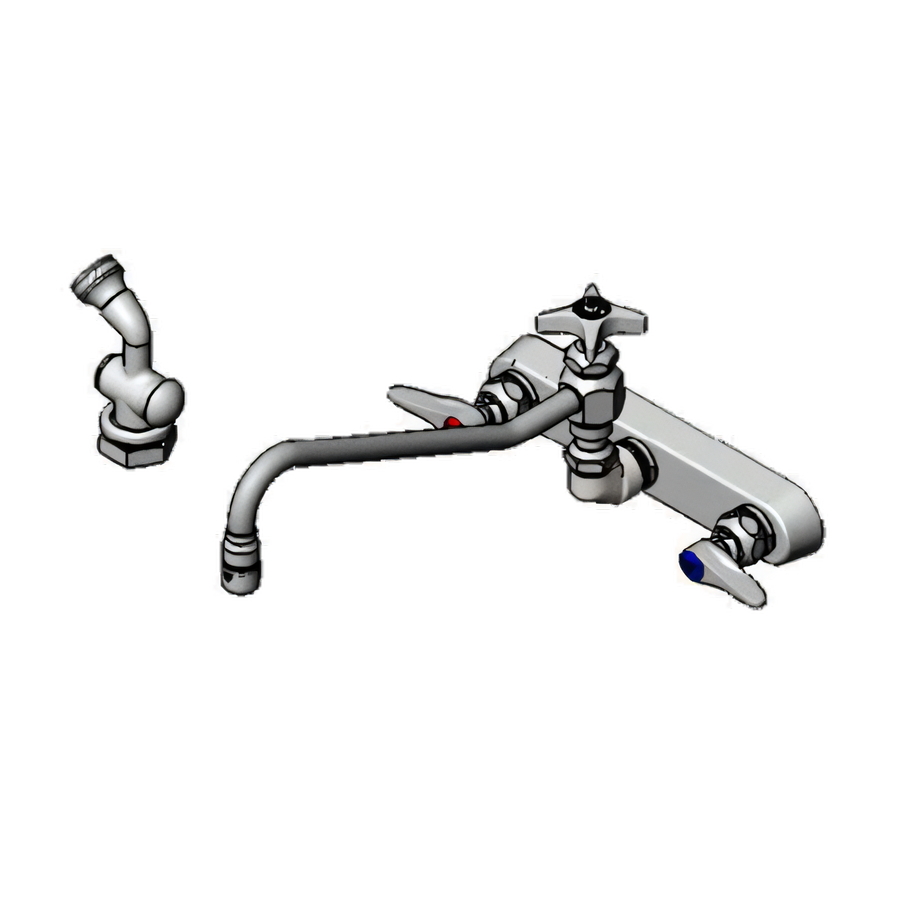 Product image #1 for T&S Brass B-1157-12 8-Inch Wall Mount Workboard Mixing Faucet with 12-Inch Swing Nozzle, Diverter, 72-Inch Hose, and Spray Valve