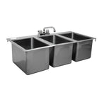 Thumbnail image #1 for Serv-Ware DIS-3C1620-CWP-V 55-Inch 3-Compartment Drop-In Stainless Steel Sink with Faucet and Basket Strainer