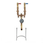 Thumbnail image #1 for T&S Brass MV-0771-12N-BVT Wall-Mounted 3/4-Inch Brass Washdown Station Mixing Valve Assembly with Thermometer and Hose Rack