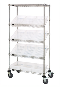 Quantum Mobile Wire Shelving Bin System with 12 Clear Bins, Chrome Plated, 36W x 18D x 63H