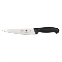 Mercer Culinary Millennia 7 1/2-Inch Wavy Edge Chef's Knife, Stamped High-Carbon Japanese Steel, Black Polypropylene Handle
