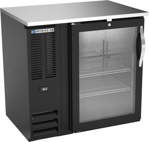Product image #1 for Beverage-Air One-Section Shallow Depth Back Bar Refrigerator with Glass Door, 36 Inch, Side-Mounted Self-Contained, Black