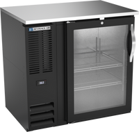 Beverage-Air One-Section Shallow Depth Back Bar Refrigerator with Glass Door, 36 Inch, Side-Mounted Self-Contained, Black