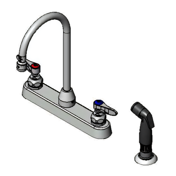 Product image #1 for T&S Brass 8-Inch Centers Deck-Mount Workboard Faucet with 5-3/4-Inch Swivel Gooseneck and 7-Foot Side Spray Hose