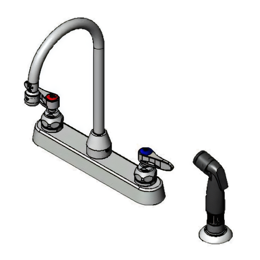 Product image #1 for T&S Brass 8-Inch Centers Deck-Mount Workboard Faucet with 5-3/4-Inch Swivel Gooseneck and 7-Foot Side Spray Hose