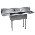 Thumbnail image #1 for BK Resources BKS-3-1416-12-12T Three-Compartment Stainless Steel Sink, Dual 12-Inch Drainboards, 66-Inch Wide, 9-Inch Backsplash