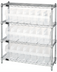Thumbnail image #1 for Quantum 12 x 36 x 39 Inch Chrome Plated Wire Shelving Bin Center with 4 Shelves and 21 Clear Bins