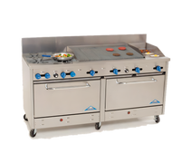 Comstock-Castle 72-Inch Gas Range with 4 Open Burners, 18-Inch Griddle, 30-Inch Char-Broiler, and 2 Extra-Wide Ovens