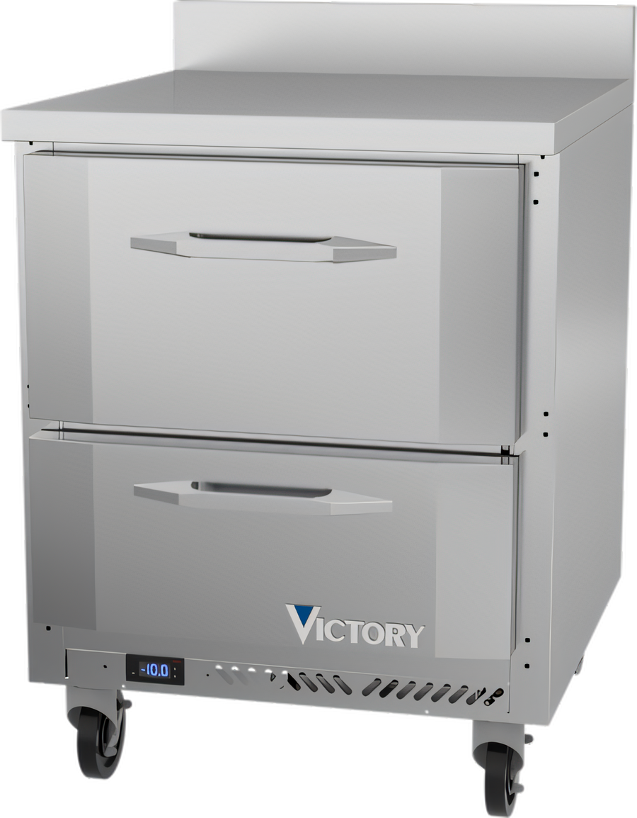 Product image #1 for Victory Refrigeration 27-Inch One-Section Stainless Steel Worktop Drawer Freezer, 2 Drawers, Rear-Mounted Self-Contained R290