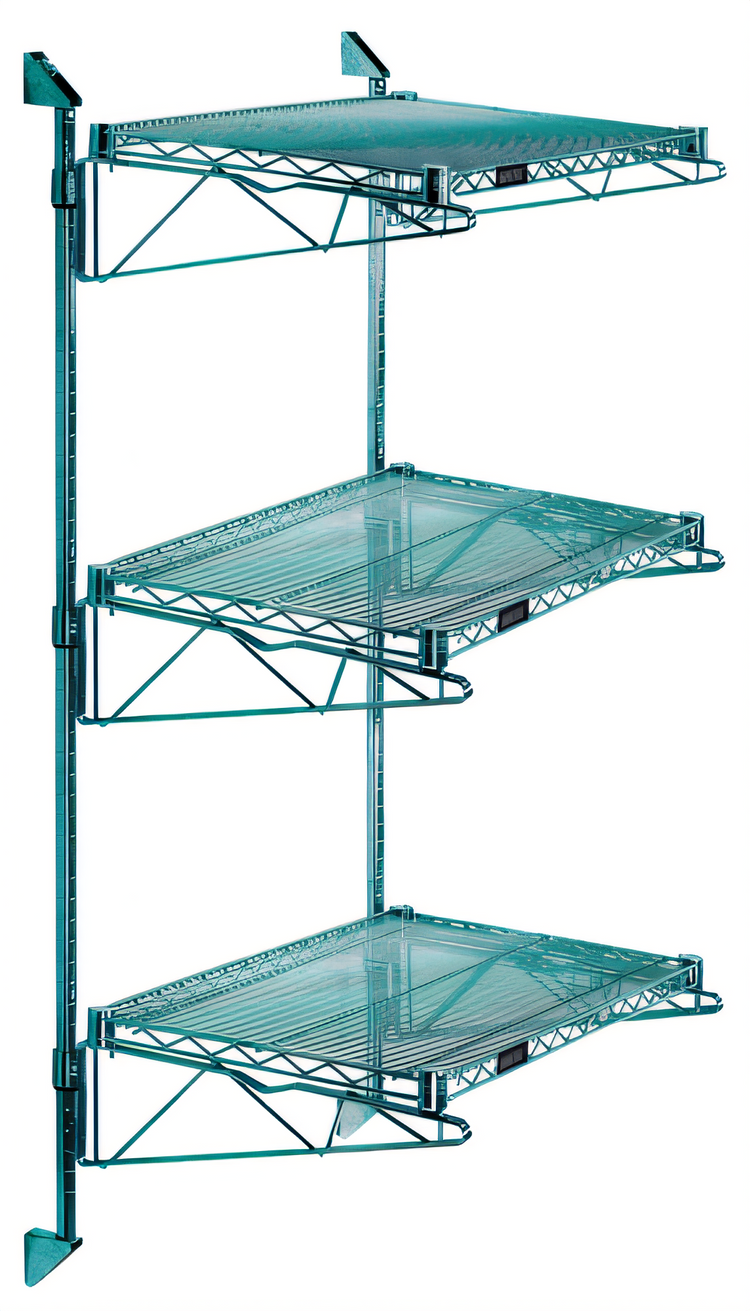 Product image #1 for Quantum Cantilever Wall-Mounted Starter Shelving Unit with 3 Wire Shelves, 54-Inch Posts, Green Epoxy Antimicrobial Finish
