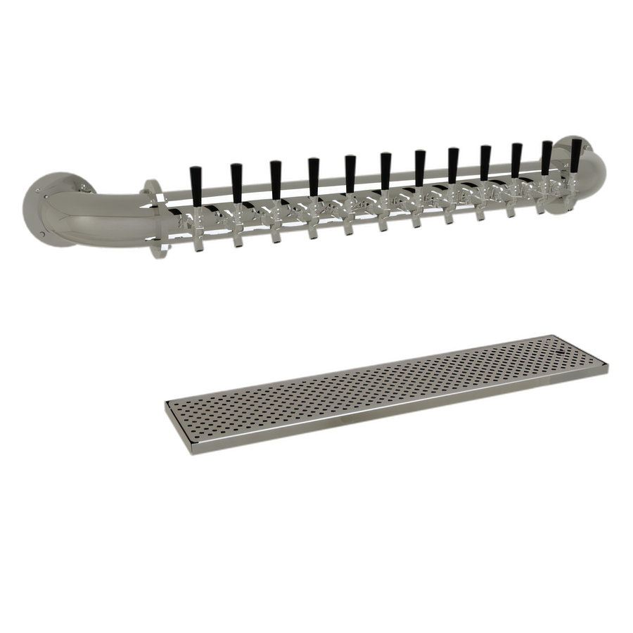 Product image #1 for Glastender Pipe Wall Draft Dispensing Tower with 12 Faucets, Glycol-Cooled, Mirror Finish