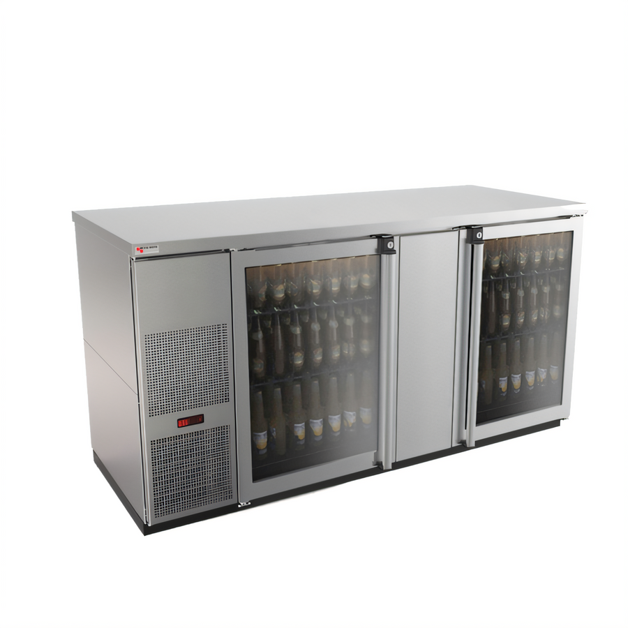 Product image #1 for Pro-Line E-Series Two-Section Self-Contained Refrigerated Back Bar Cabinet, 28 Cu. Ft., 69-1/2-Inch Wide, Glass Doors, Stainless Steel