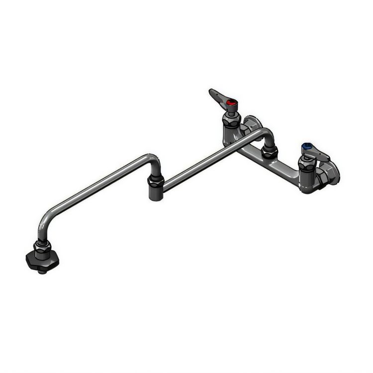 Product image #1 for T&S Brass 8-Inch Wall Mount Chrome-Plated Brass Pot Filler Mixing Faucet with 24-Inch Double-Joint Swing Nozzle