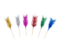 6-1/4 Inch Curly Foil Frill Top Cocktail and Food Picks with Wooden Stem, Assorted Colors, 100 Picks per Pack, 100 Packs per Case