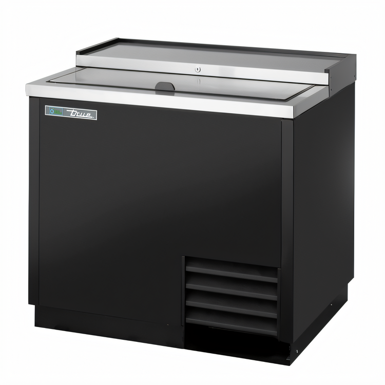 Product image #1 for True 36-Inch Flat Top Bottle Cooler with Stainless Steel Countertop, 1 Lid, and Black Exterior