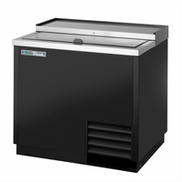 True 36-Inch Flat Top Bottle Cooler with Stainless Steel Countertop, 1 Lid, and Black Exterior