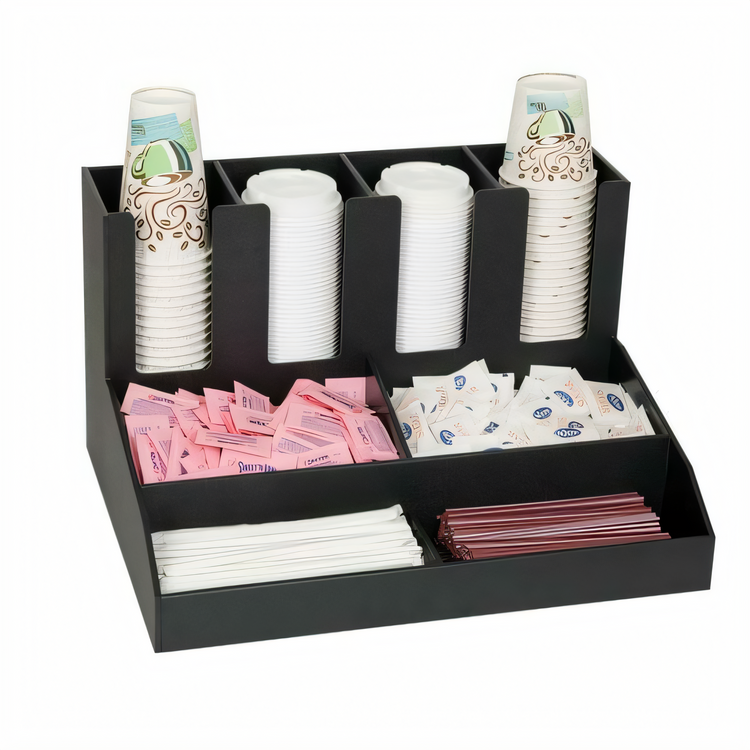 Product image #1 for Dispense-Rite CLCO-4BT Black 8-Section Countertop Cup, Lid, Condiment and Straw Organizer