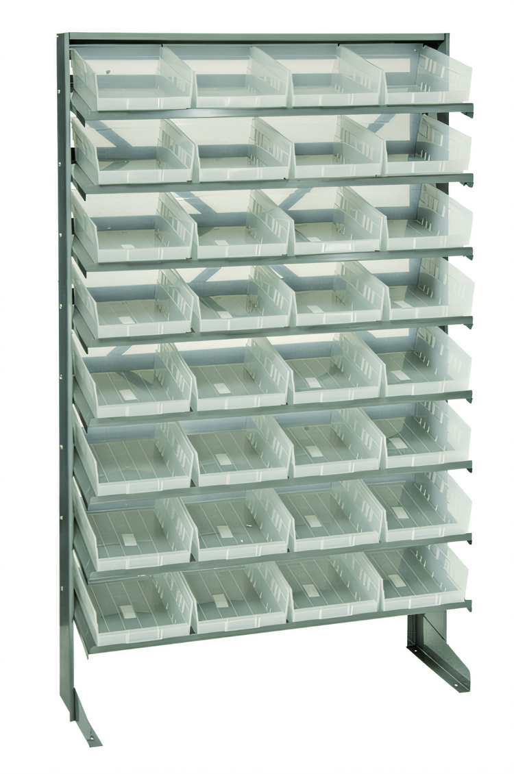 Product image #1 for Quantum Sloped Single-Sided Steel Pick Rack with 8 Shelves and 32 Clear Bins