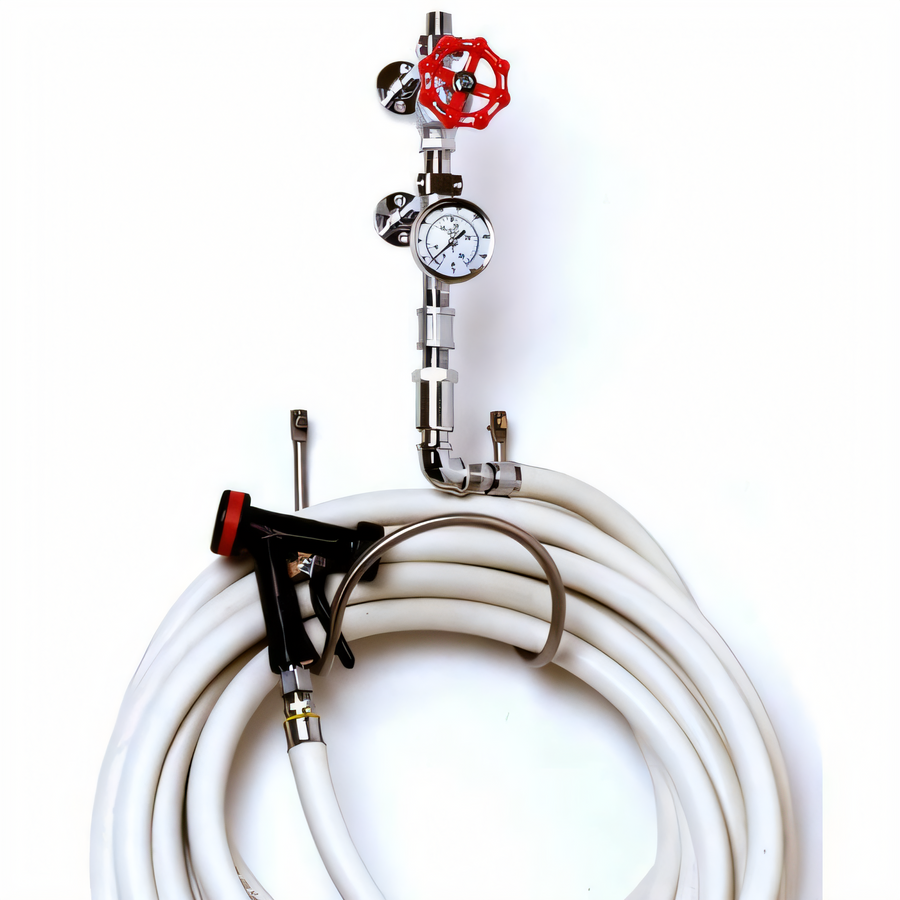 Product image #1 for Chrome-Plated Wall-Mount Single-Temperature Washdown Station with 50-Foot Hose and Stainless Steel Water Gun
