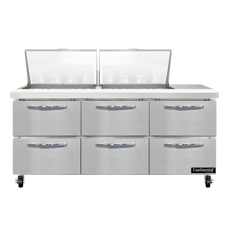 Product image #1 for Continental Refrigerator SW72N24M-D 72 Inch Mighty Top Three-Section Refrigerated Sandwich Prep Table with Drawers