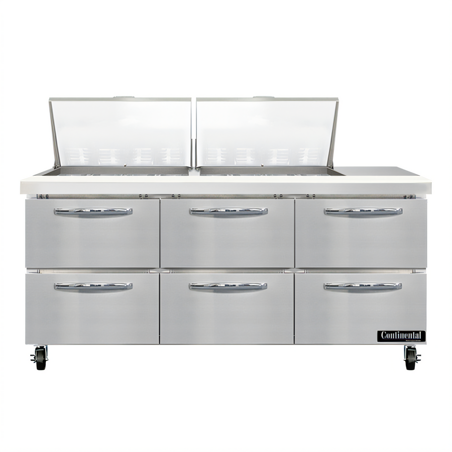 Product image #1 for Continental Refrigerator SW72N24M-D 72 Inch Mighty Top Three-Section Refrigerated Sandwich Prep Table with Drawers