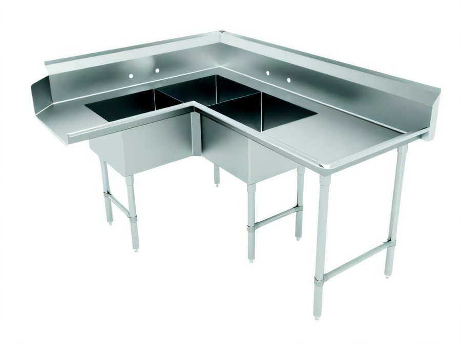 Product image #1 for Advance Tabco Right-Hand Corner Sink Table with 3-Compartment Sink, 48-Inch Drainboard, 96-Inch Wide, 304 Stainless Steel