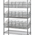 Thumbnail image #1 for Quantum WRC74-1836-4BSKDLH 36 x 18 x 80-Inch Chrome-Plated Post Basket Cart with 3 Wire Shelves, 4 Baskets, and 1200 lb Capacity