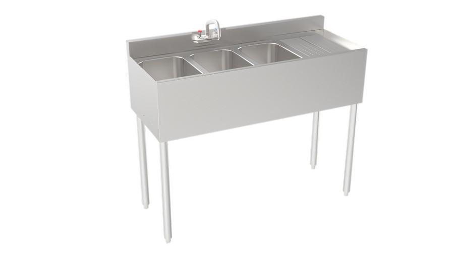 Product image #1 for Krowne Silver Series Three-Compartment Stainless Steel Bar Sink with Integrated Drainboard and Wall-Mount Faucet
