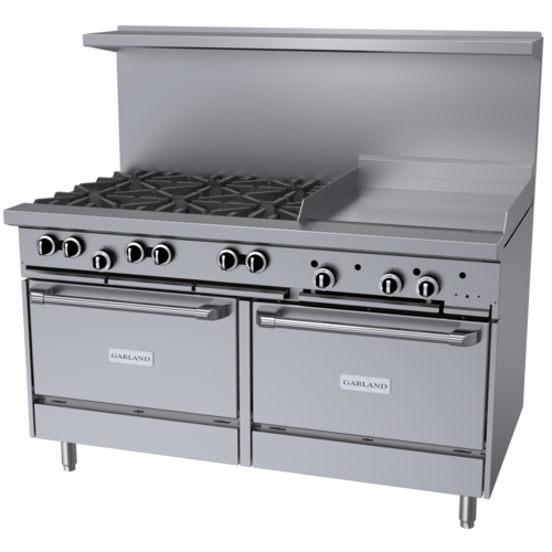 Product image #1 for Garland G Starfire Pro 60-Inch Gas Restaurant Range with 6 Open Burners, 24-Inch Griddle, and 2 Convection Ovens