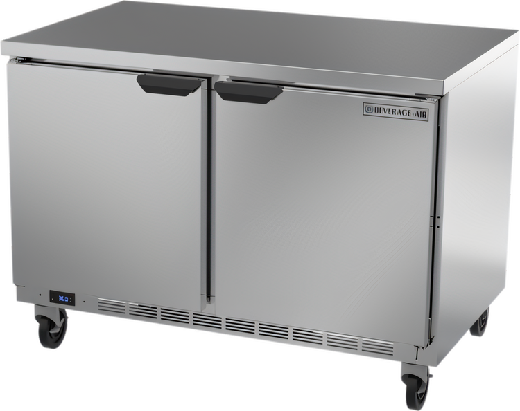 Product image #1 for Beverage-Air 48-Inch Two-Section Flat-Top Worktop Refrigerator with Solid Doors, 11.82 Cu. Ft.