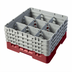 Thumbnail image #2 for Cambro Camrack Full-Size 9-Compartment Glass Rack with 4 Soft Gray Extenders, 8 1/2 Inch Height, Cranberry
