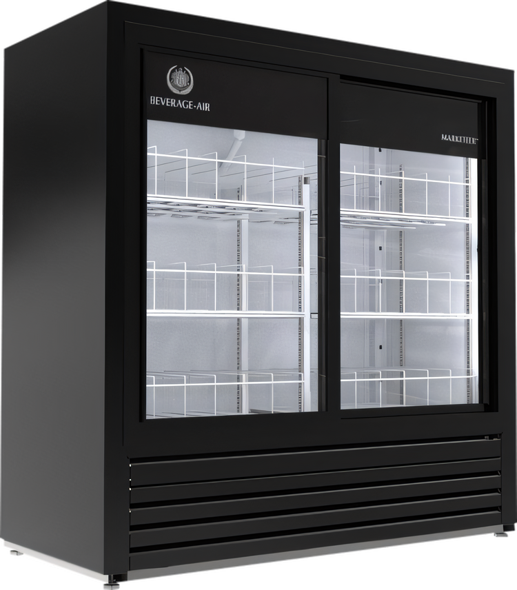 Product image #1 for Beverage-Air Marketeer Two-Section Reach-In Refrigerated Merchandiser with Sliding Glass Doors, 16.4 Cu. Ft., Black