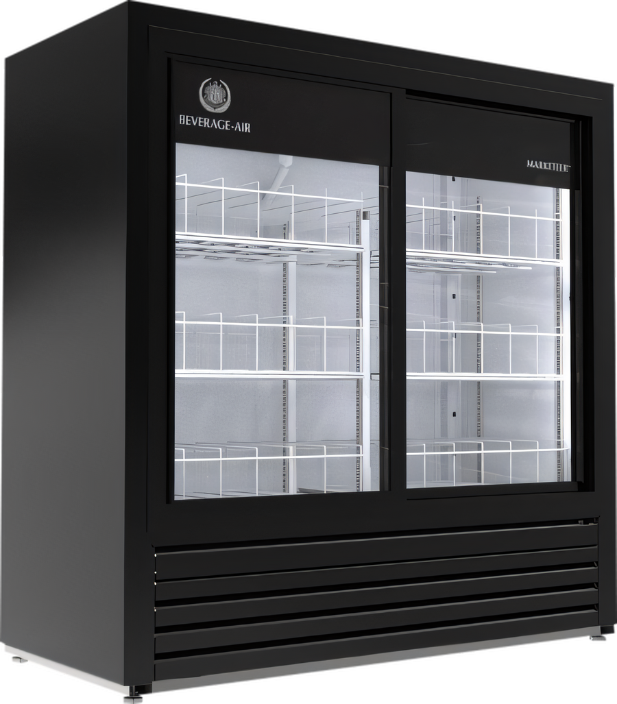 Product image #1 for Beverage-Air Marketeer Two-Section Reach-In Refrigerated Merchandiser with Sliding Glass Doors, 16.4 Cu. Ft., Black