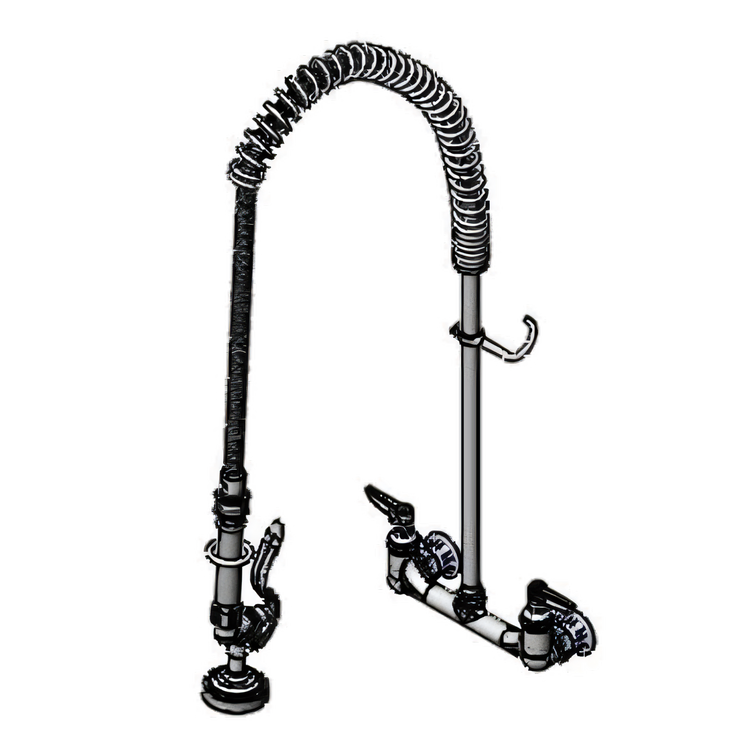 Product image #1 for T&S Brass EasyInstall 8-Inch Wall-Mount Pre-Rinse Unit with 44-Inch Hose, Swivel, and 1.15 GPM Spray Valve
