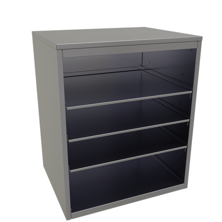 Product image #1 for 30-Inch Open Front Stationary Back Bar Glass Storage Cabinet with 3 Adjustable Stainless Steel Shelves