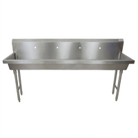 BK Resources Four-Station Freestanding Hand Wash Sink with 4 Faucet Holes, 96-Inch Stainless Steel