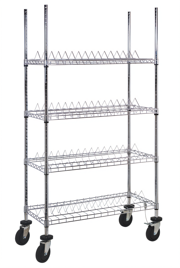 Product image #1 for Quantum 36" x 18" x 69" Reel Shelving Cart with 4 Wire Shelves, Chrome Plated