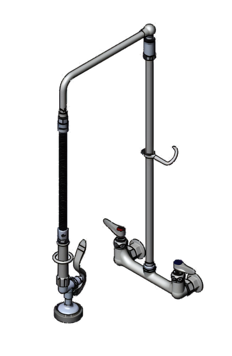 Product image #1 for T&S Brass EasyInstall Wall-Mount Pre-Rinse Mixing Faucet with 26-Inch Riser and Spray Valve