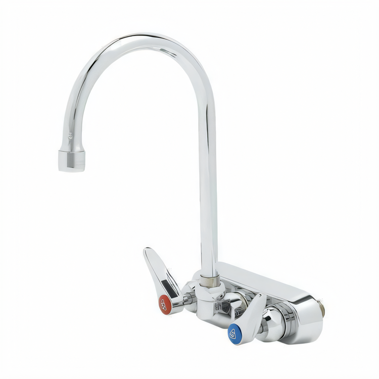Product image #1 for T&S Brass Wall-Mount Workboard Faucet, 4-Inch Centers, 5-3/4-Inch Swivel Gooseneck, 1.5 GPM