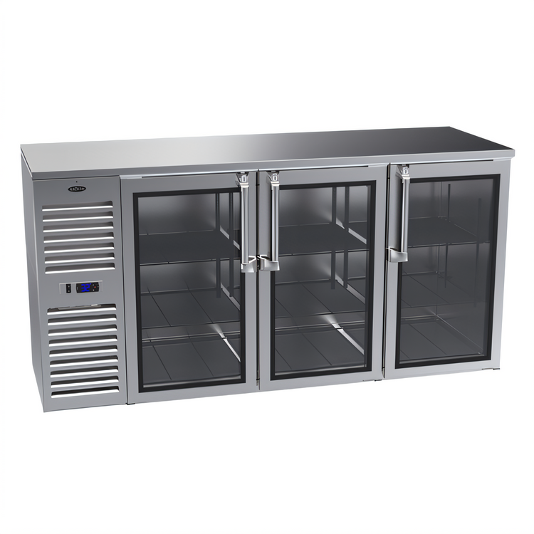 Product image #1 for Krowne NS72 Three-Section Narrow Door Refrigerated Back Bar Storage Cabinet, 72-Inch, Self-Contained Side-Mounted